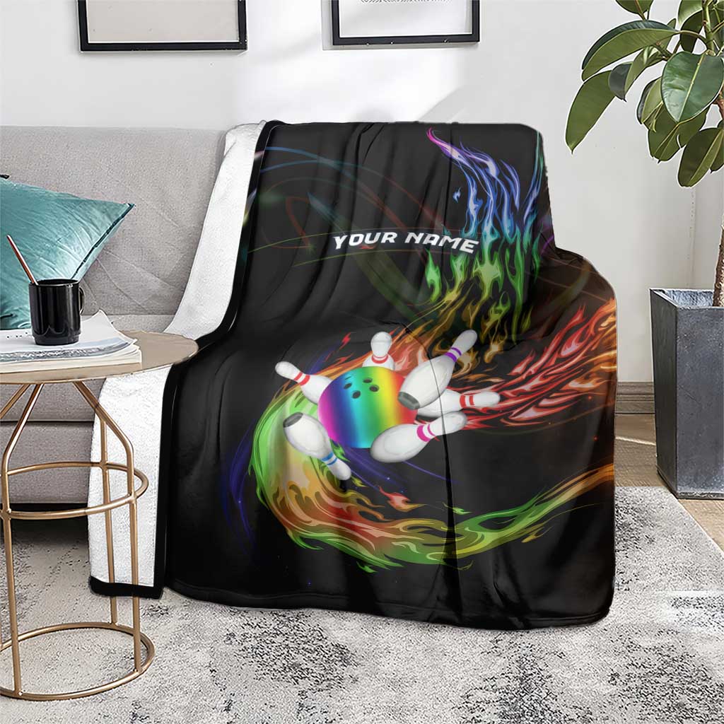 Custom Bowling Quarter Rainbow fFame Bowling Ball Blanket with Colorful Flaming Strike Design Rainbow Ball - Wonder Print Shop
