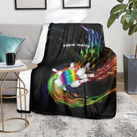 Custom Bowling Quarter Rainbow fFame Bowling Ball Blanket with Colorful Flaming Strike Design Rainbow Ball - Wonder Print Shop