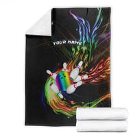 Custom Bowling Quarter Rainbow fFame Bowling Ball Blanket with Colorful Flaming Strike Design Rainbow Ball - Wonder Print Shop