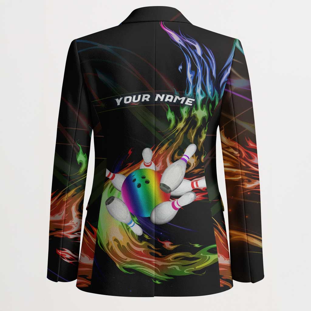 Custom Bowling Quarter Rainbow fFame Bowling Ball Blazer with Colorful Flaming Strike Design Rainbow Ball - Wonder Print Shop