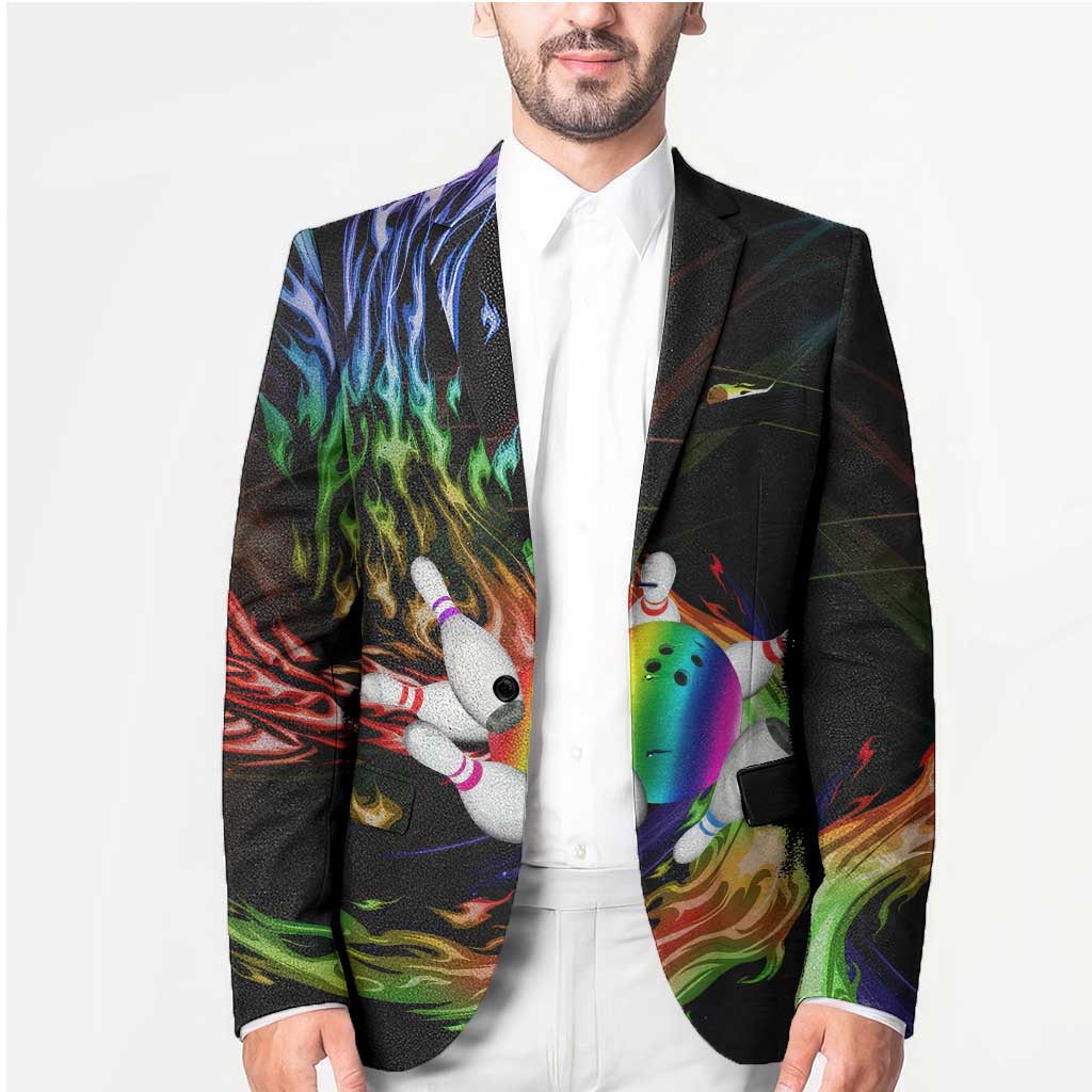 Custom Bowling Quarter Rainbow fFame Bowling Ball Blazer with Colorful Flaming Strike Design Rainbow Ball - Wonder Print Shop
