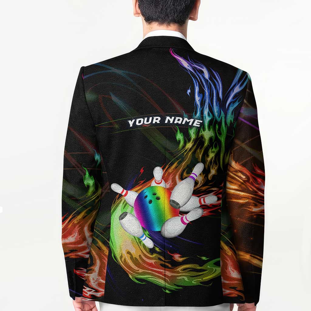 Custom Bowling Quarter Rainbow fFame Bowling Ball Blazer with Colorful Flaming Strike Design Rainbow Ball - Wonder Print Shop