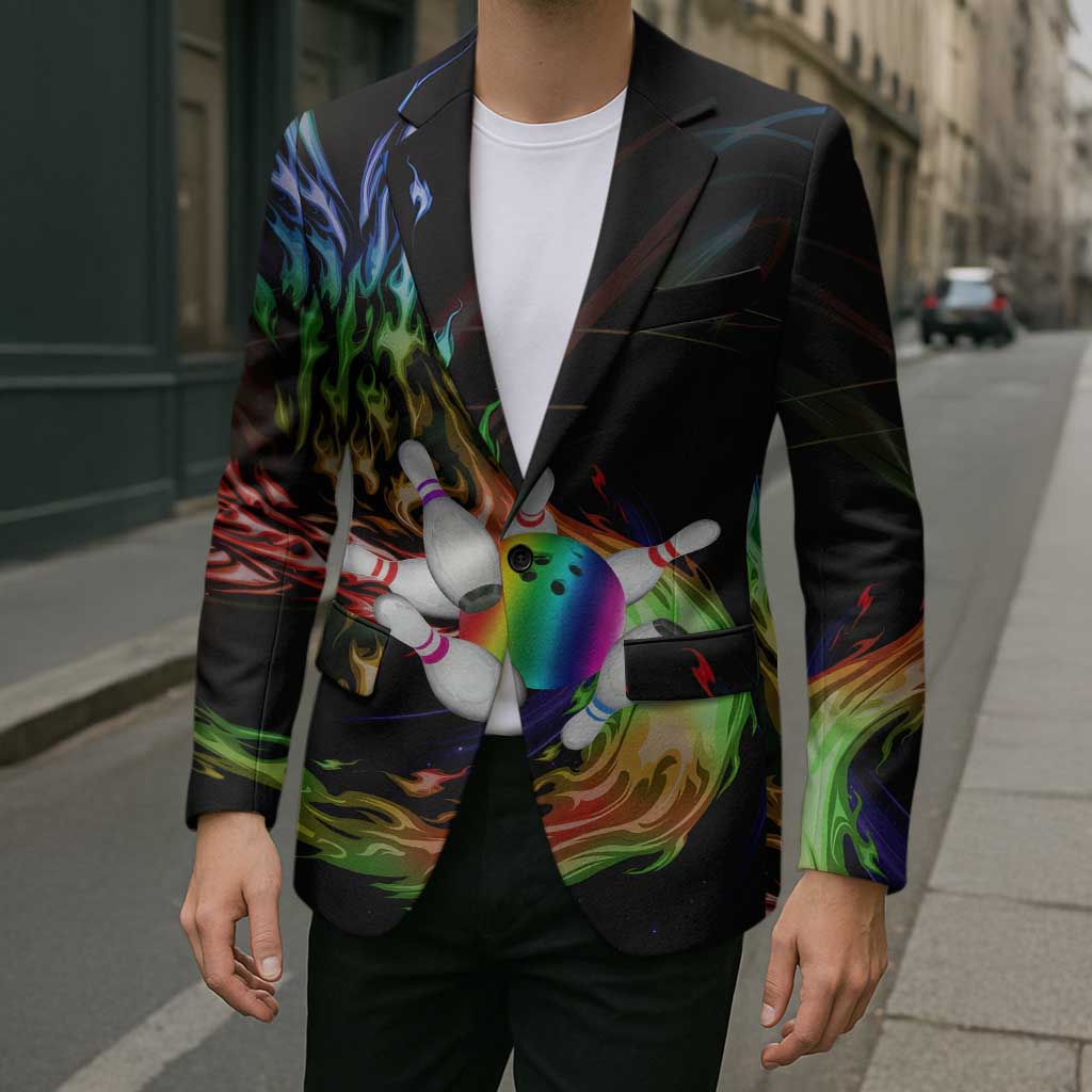Custom Bowling Quarter Rainbow fFame Bowling Ball Blazer with Colorful Flaming Strike Design Rainbow Ball - Wonder Print Shop