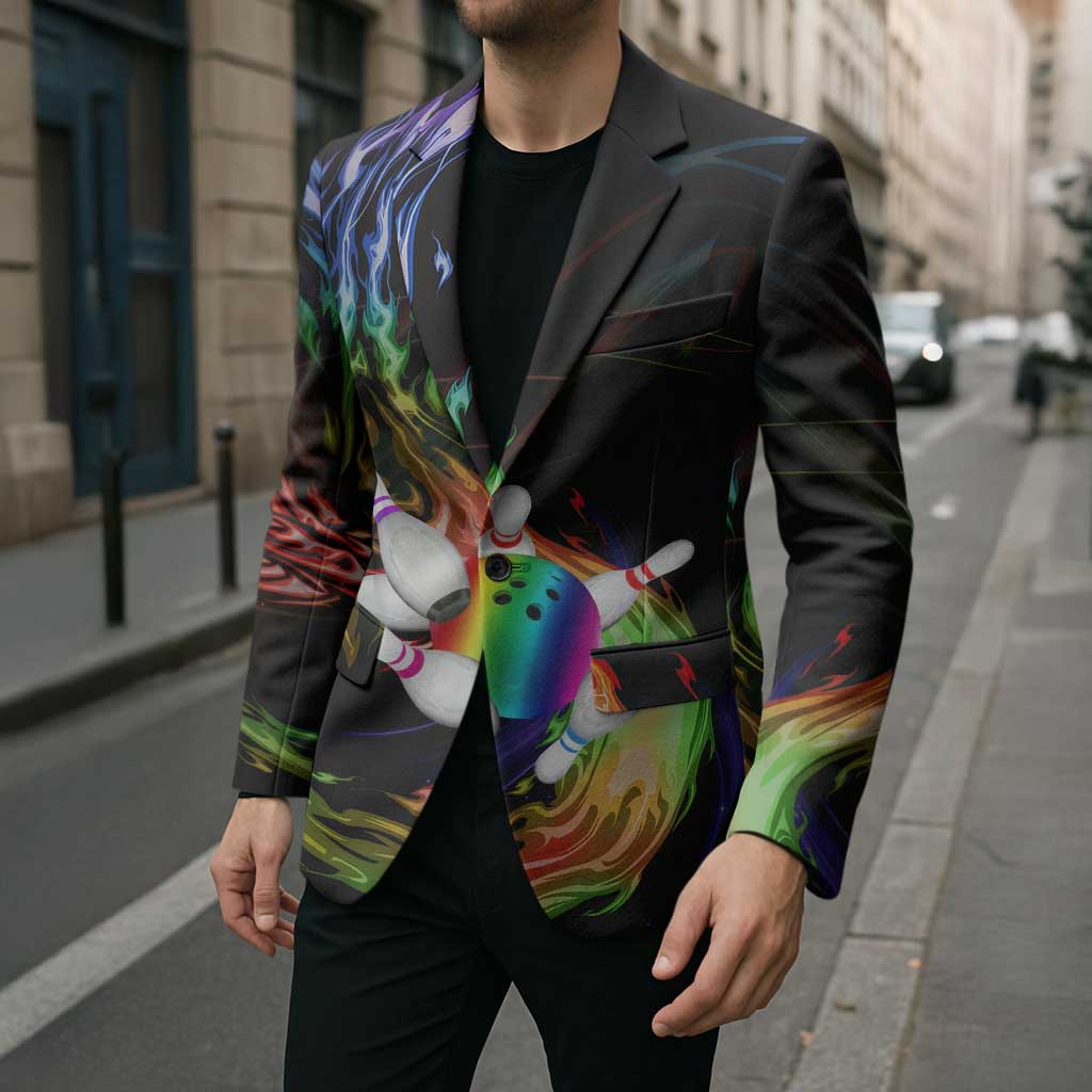 Custom Bowling Quarter Rainbow fFame Bowling Ball Blazer with Colorful Flaming Strike Design Rainbow Ball - Wonder Print Shop