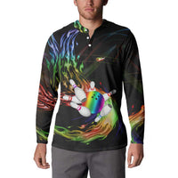 Custom Bowling Quarter Rainbow fFame Bowling Ball Button Sweatshirt with Colorful Flaming Strike Design Rainbow Ball - Wonder Print Shop