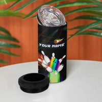 Custom Bowling Quarter Rainbow fFame Bowling Ball 4 in 1 Can Cooler Tumbler with Colorful Flaming Strike Design Rainbow Ball - Wonder Print Shop