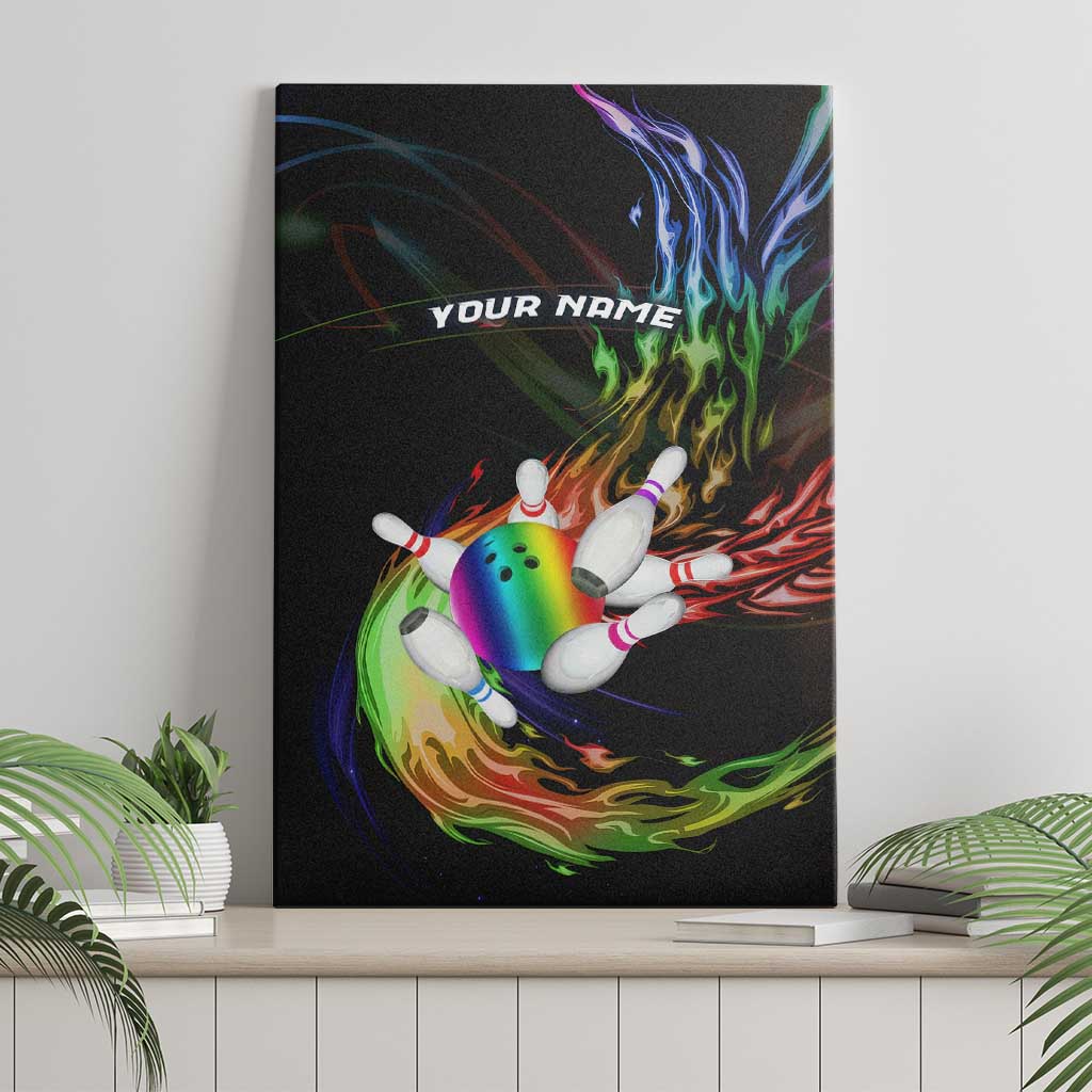 Custom Bowling Quarter Rainbow fFame Bowling Ball Canvas Wall Art with Colorful Flaming Strike Design Rainbow Ball - Wonder Print Shop