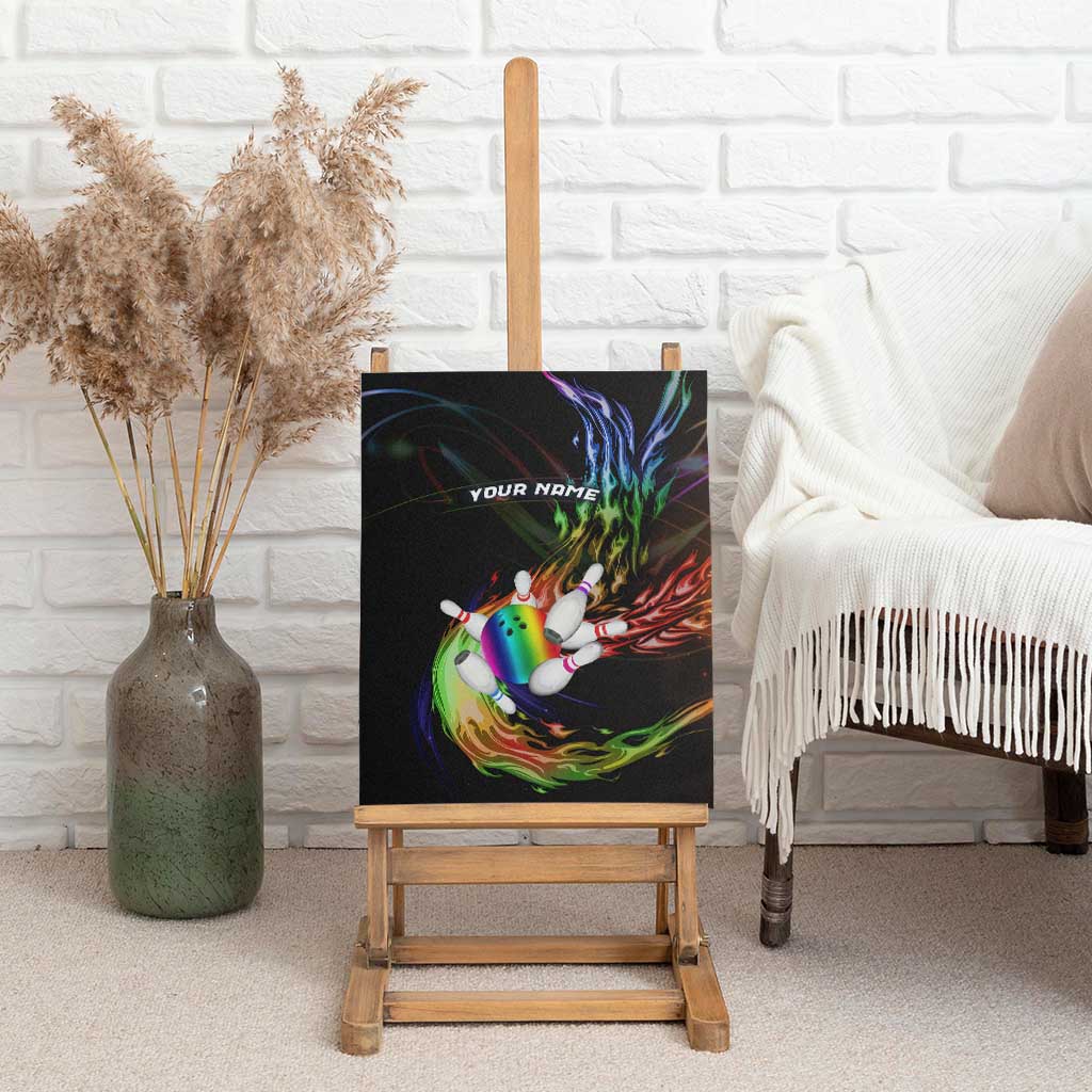 Custom Bowling Quarter Rainbow fFame Bowling Ball Canvas Wall Art with Colorful Flaming Strike Design Rainbow Ball - Wonder Print Shop