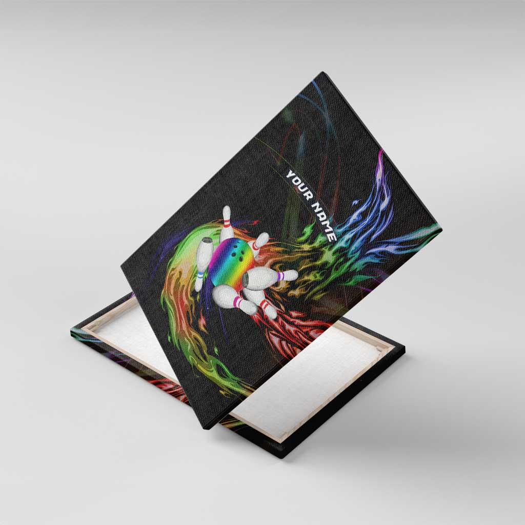 Custom Bowling Quarter Rainbow fFame Bowling Ball Canvas Wall Art with Colorful Flaming Strike Design Rainbow Ball - Wonder Print Shop