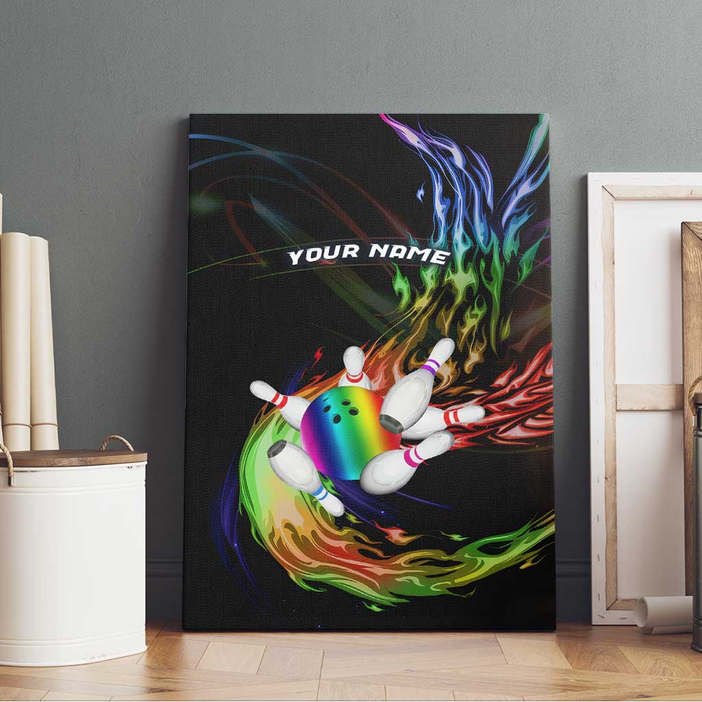 Custom Bowling Quarter Rainbow fFame Bowling Ball Canvas Wall Art with Colorful Flaming Strike Design Rainbow Ball - Wonder Print Shop