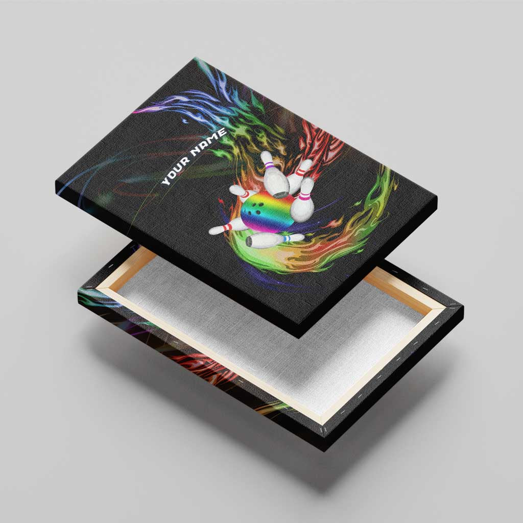 Custom Bowling Quarter Rainbow fFame Bowling Ball Canvas Wall Art with Colorful Flaming Strike Design Rainbow Ball - Wonder Print Shop