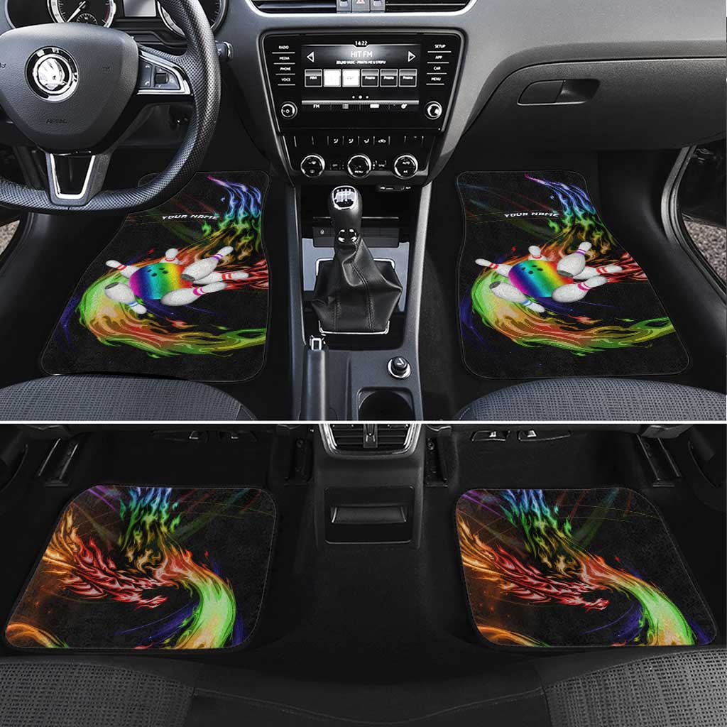 Custom Bowling Quarter Rainbow fFame Bowling Ball Car Mats with Colorful Flaming Strike Design Rainbow Ball - Wonder Print Shop