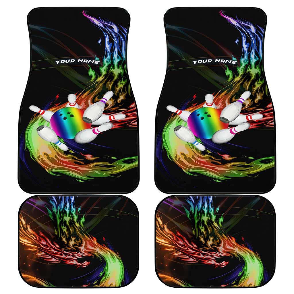 Custom Bowling Quarter Rainbow fFame Bowling Ball Car Mats with Colorful Flaming Strike Design Rainbow Ball - Wonder Print Shop