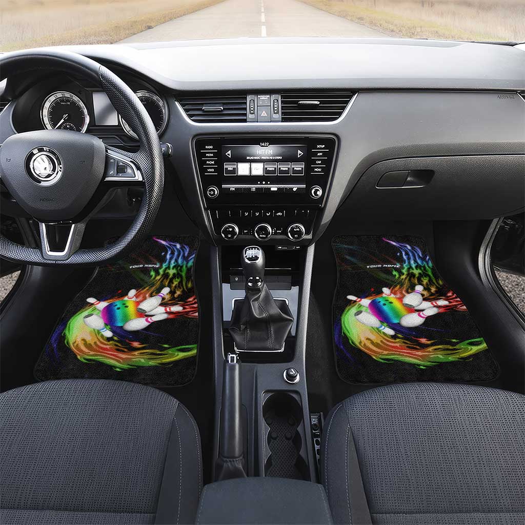 Custom Bowling Quarter Rainbow fFame Bowling Ball Car Mats with Colorful Flaming Strike Design Rainbow Ball - Wonder Print Shop