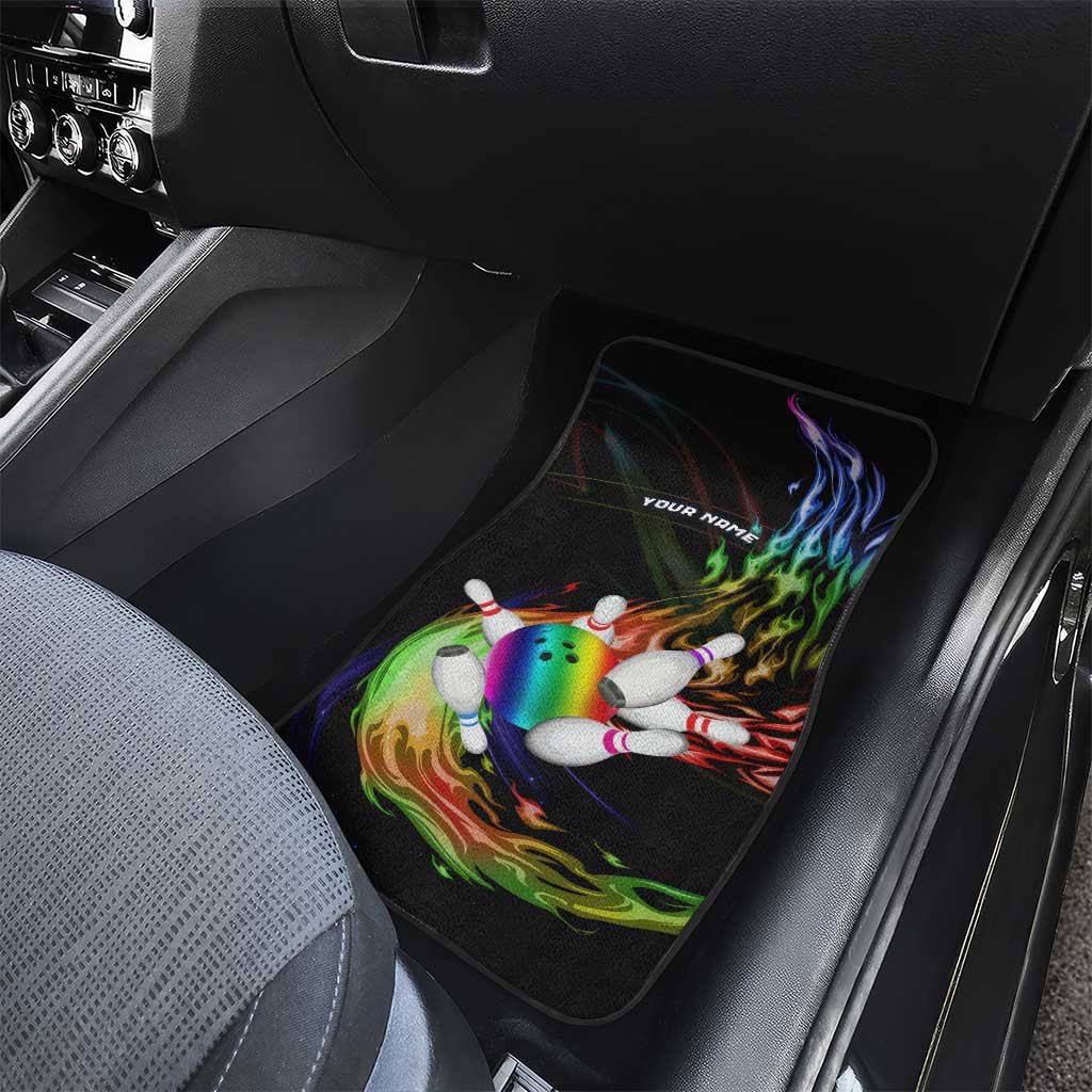 Custom Bowling Quarter Rainbow fFame Bowling Ball Car Mats with Colorful Flaming Strike Design Rainbow Ball - Wonder Print Shop