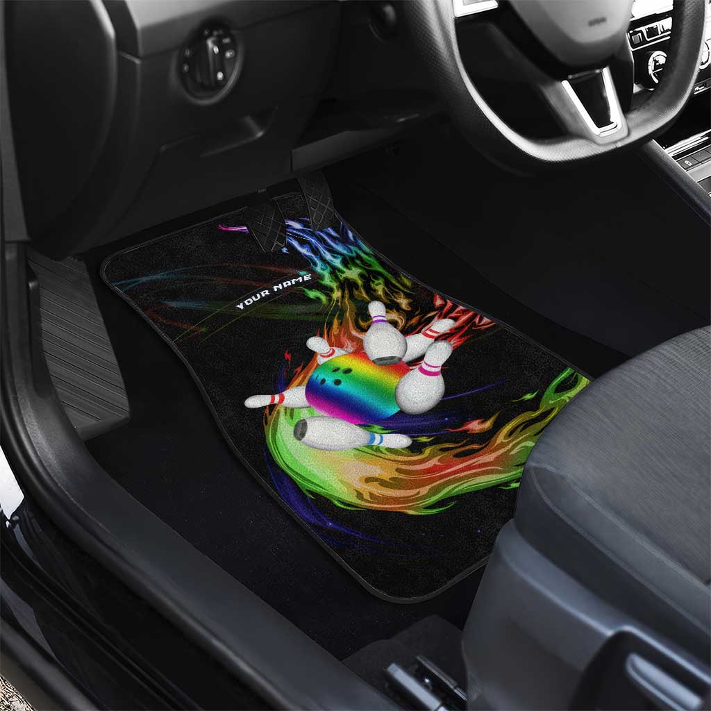 Custom Bowling Quarter Rainbow fFame Bowling Ball Car Mats with Colorful Flaming Strike Design Rainbow Ball - Wonder Print Shop