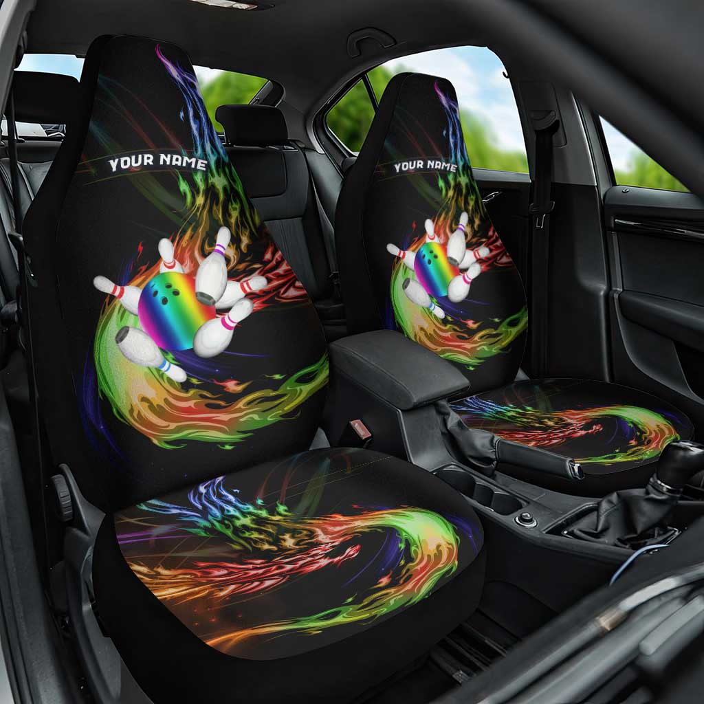 Custom Bowling Quarter Rainbow fFame Bowling Ball Car Seat Cover with Colorful Flaming Strike Design Rainbow Ball - Wonder Print Shop