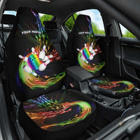 Custom Bowling Quarter Rainbow fFame Bowling Ball Car Seat Cover with Colorful Flaming Strike Design Rainbow Ball - Wonder Print Shop