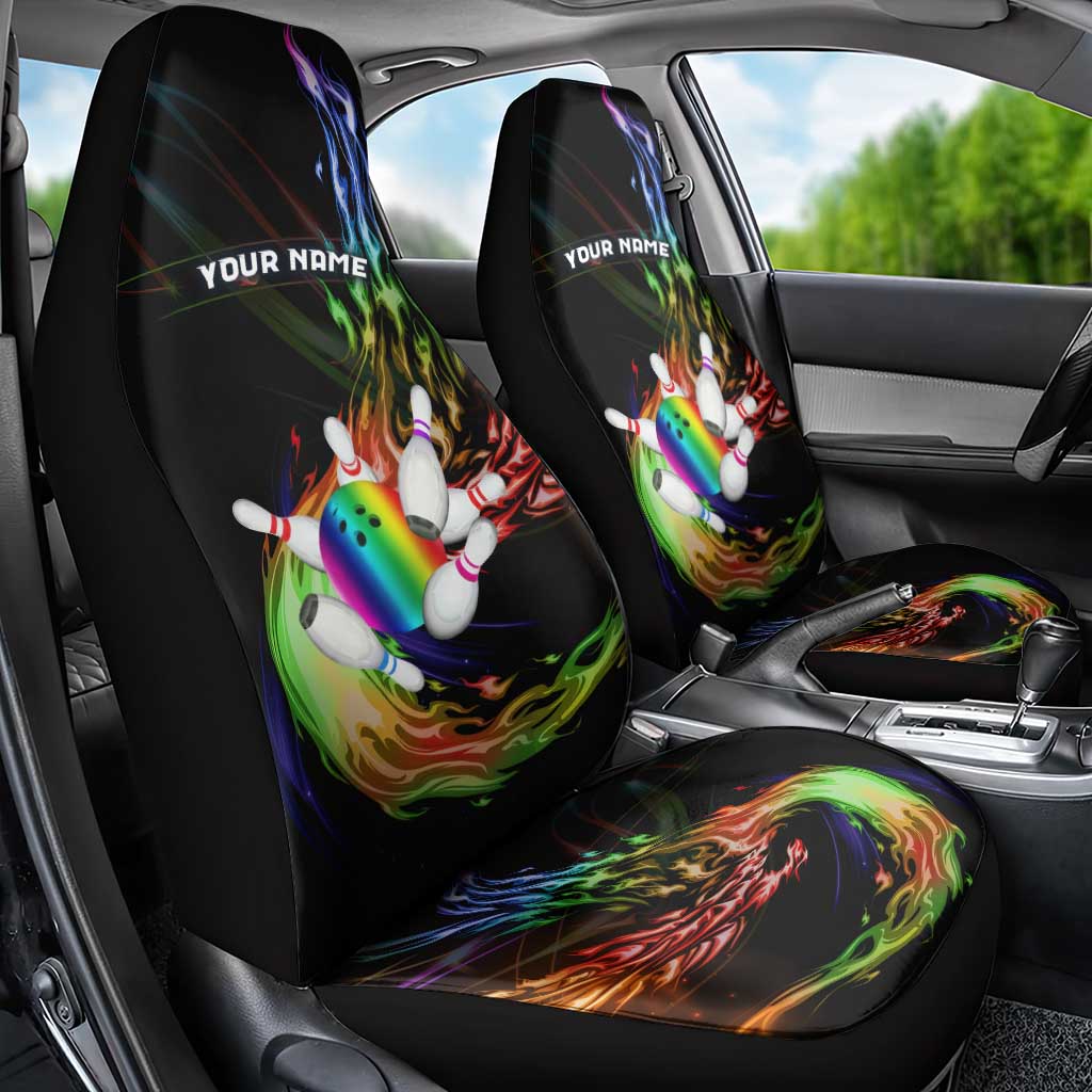 Custom Bowling Quarter Rainbow fFame Bowling Ball Car Seat Cover with Colorful Flaming Strike Design Rainbow Ball - Wonder Print Shop