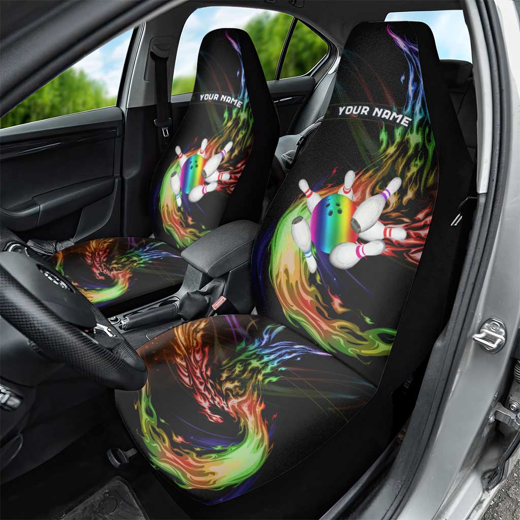 Custom Bowling Quarter Rainbow fFame Bowling Ball Car Seat Cover with Colorful Flaming Strike Design Rainbow Ball - Wonder Print Shop