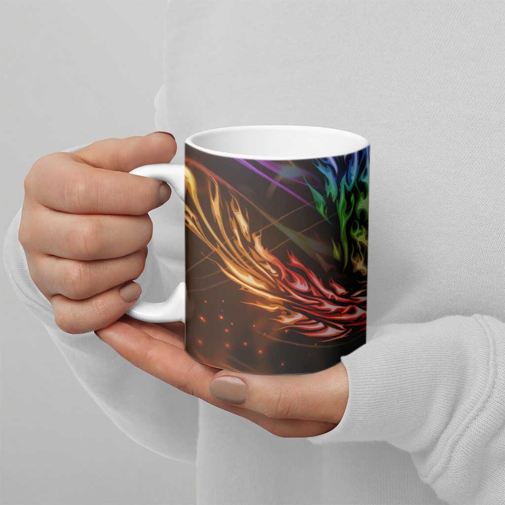 Custom Bowling Quarter Rainbow fFame Bowling Ball Ceramic Mug with Colorful Flaming Strike Design Rainbow Ball - Wonder Print Shop