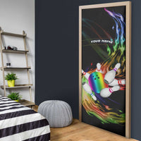 Custom Bowling Quarter Rainbow fFame Bowling Ball Door Cover with Colorful Flaming Strike Design Rainbow Ball - Wonder Print Shop