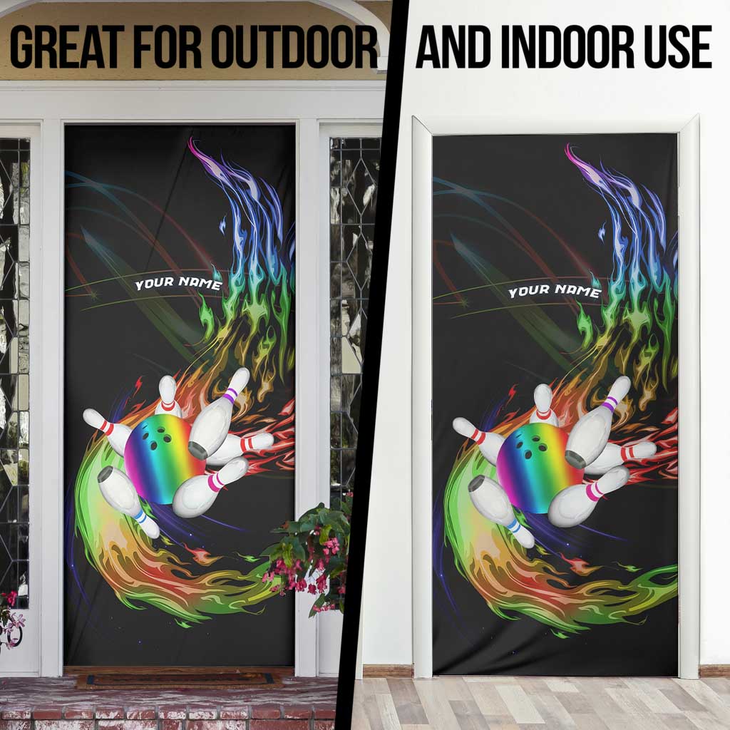 Custom Bowling Quarter Rainbow fFame Bowling Ball Door Cover with Colorful Flaming Strike Design Rainbow Ball - Wonder Print Shop