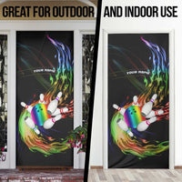 Custom Bowling Quarter Rainbow fFame Bowling Ball Door Cover with Colorful Flaming Strike Design Rainbow Ball - Wonder Print Shop