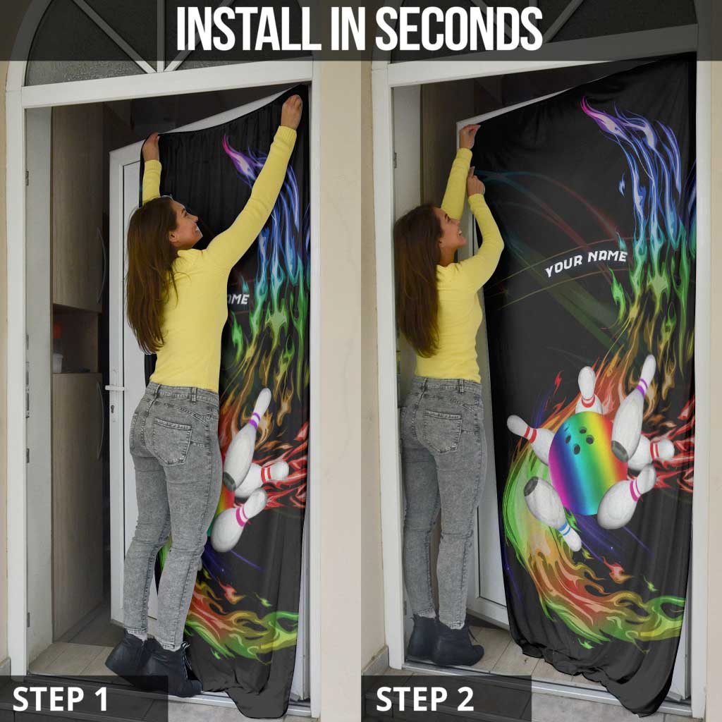 Custom Bowling Quarter Rainbow fFame Bowling Ball Door Cover with Colorful Flaming Strike Design Rainbow Ball - Wonder Print Shop