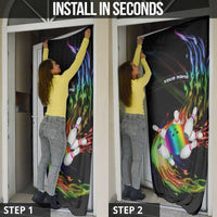 Custom Bowling Quarter Rainbow fFame Bowling Ball Door Cover with Colorful Flaming Strike Design Rainbow Ball - Wonder Print Shop