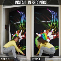Custom Bowling Quarter Rainbow fFame Bowling Ball Door Cover with Colorful Flaming Strike Design Rainbow Ball - Wonder Print Shop