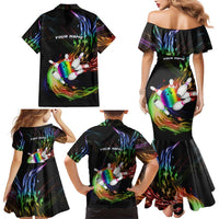 Custom Bowling Quarter Rainbow fFame Bowling Ball Family Matching Mermaid Dress and Hawaiian Shirt with Colorful Flaming Strike Design Rainbow Ball - Wonder Print Shop