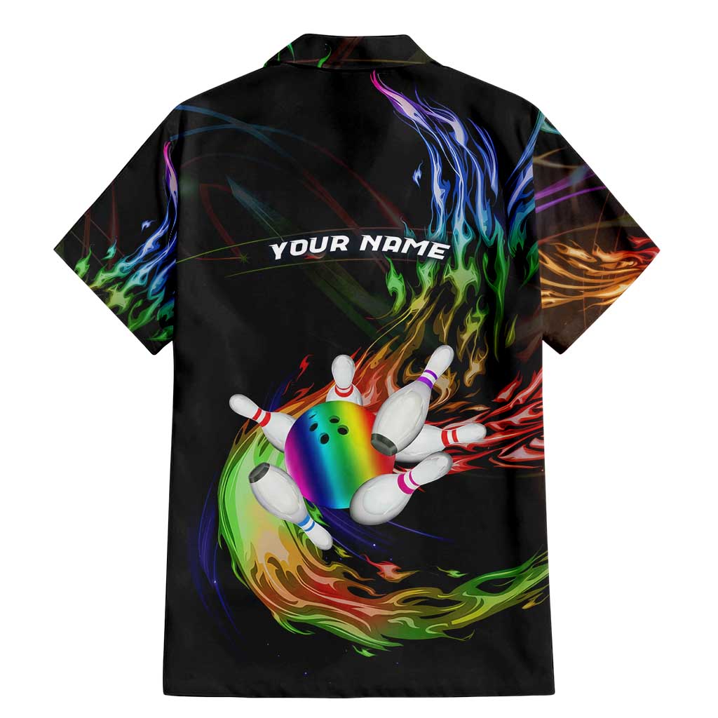 Custom Bowling Quarter Rainbow fFame Bowling Ball Family Matching Mermaid Dress and Hawaiian Shirt with Colorful Flaming Strike Design Rainbow Ball - Wonder Print Shop