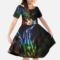 Custom Bowling Quarter Rainbow fFame Bowling Ball Family Matching Off The Shoulder Long Sleeve Dress and Hawaiian Shirt with Colorful Flaming Strike Design Rainbow Ball - Wonder Print Shop