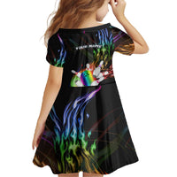 Custom Bowling Quarter Rainbow fFame Bowling Ball Family Matching Off The Shoulder Long Sleeve Dress and Hawaiian Shirt with Colorful Flaming Strike Design Rainbow Ball - Wonder Print Shop