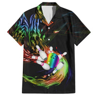 Custom Bowling Quarter Rainbow fFame Bowling Ball Family Matching Off The Shoulder Long Sleeve Dress and Hawaiian Shirt with Colorful Flaming Strike Design Rainbow Ball - Wonder Print Shop