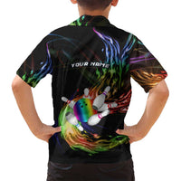 Custom Bowling Quarter Rainbow fFame Bowling Ball Family Matching Puletasi and Hawaiian Shirt with Colorful Flaming Strike Design Rainbow Ball - Wonder Print Shop