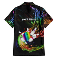 Custom Bowling Quarter Rainbow fFame Bowling Ball Family Matching Puletasi and Hawaiian Shirt with Colorful Flaming Strike Design Rainbow Ball - Wonder Print Shop