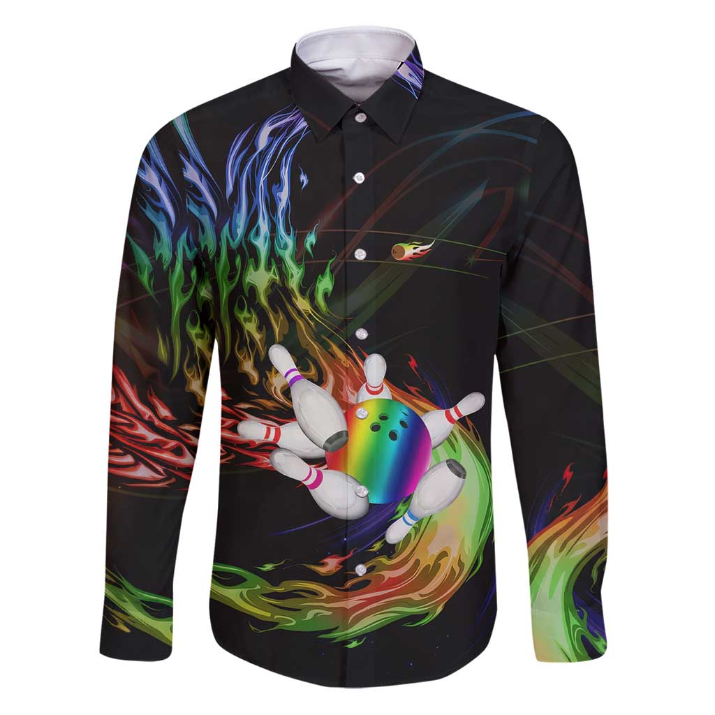 Custom Bowling Quarter Rainbow fFame Bowling Ball Family Matching Puletasi and Hawaiian Shirt with Colorful Flaming Strike Design Rainbow Ball - Wonder Print Shop
