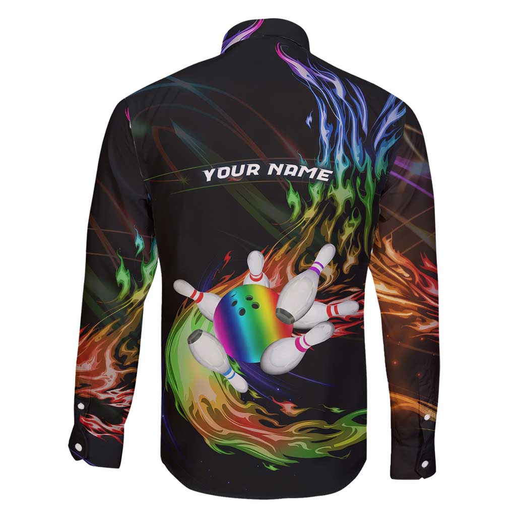 Custom Bowling Quarter Rainbow fFame Bowling Ball Family Matching Puletasi and Hawaiian Shirt with Colorful Flaming Strike Design Rainbow Ball - Wonder Print Shop