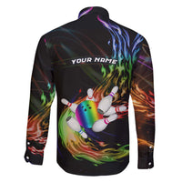 Custom Bowling Quarter Rainbow fFame Bowling Ball Family Matching Puletasi and Hawaiian Shirt with Colorful Flaming Strike Design Rainbow Ball - Wonder Print Shop