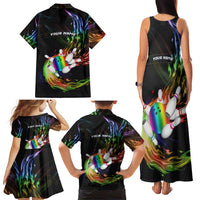 Custom Bowling Quarter Rainbow fFame Bowling Ball Family Matching Tank Maxi Dress and Hawaiian Shirt with Colorful Flaming Strike Design Rainbow Ball - Wonder Print Shop