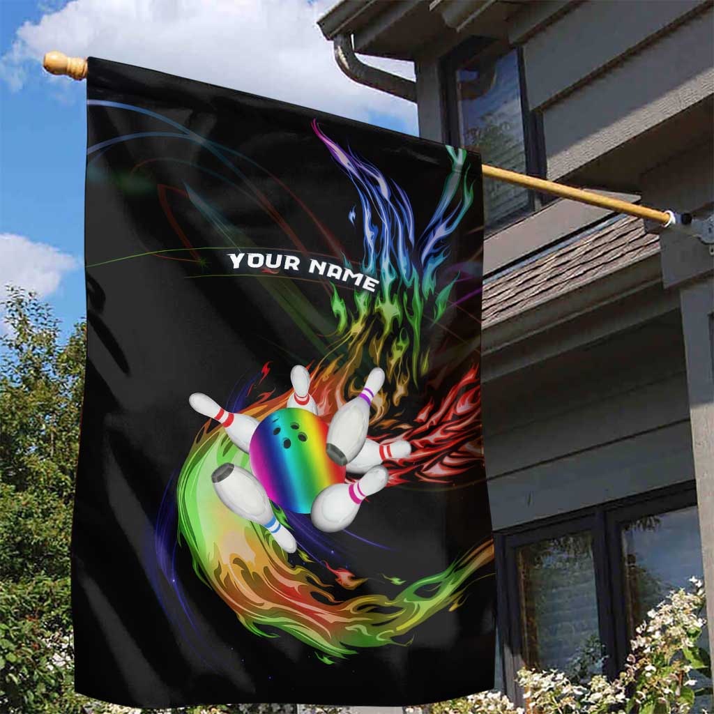 Custom Bowling Quarter Rainbow fFame Bowling Ball Garden Flag with Colorful Flaming Strike Design Rainbow Ball - Wonder Print Shop