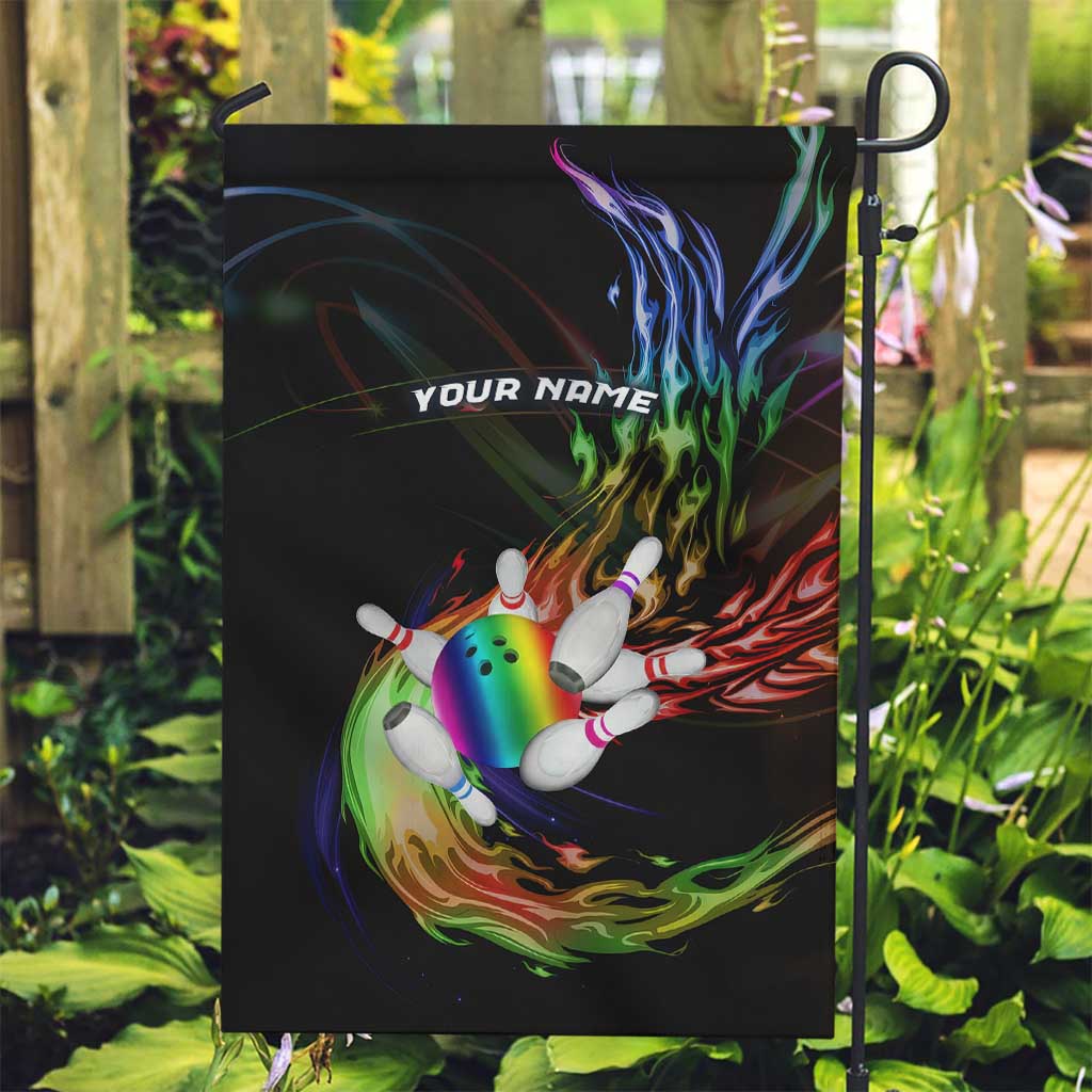 Custom Bowling Quarter Rainbow fFame Bowling Ball Garden Flag with Colorful Flaming Strike Design Rainbow Ball - Wonder Print Shop