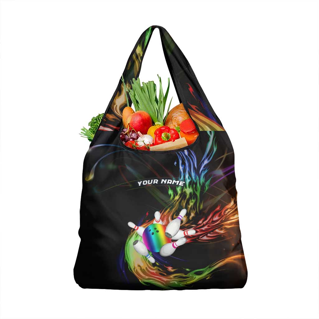 Custom Bowling Quarter Rainbow fFame Bowling Ball Grocery Bag with Colorful Flaming Strike Design Rainbow Ball - Wonder Print Shop