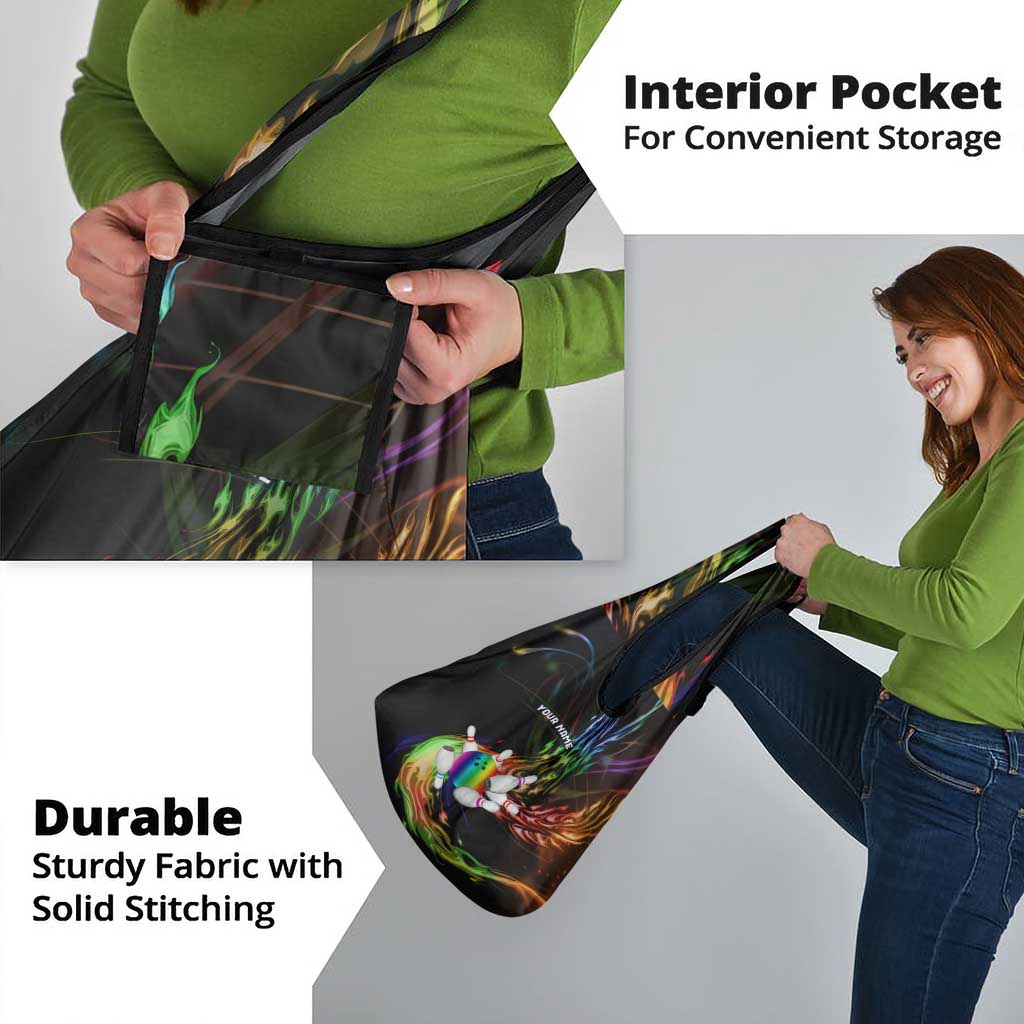 Custom Bowling Quarter Rainbow fFame Bowling Ball Grocery Bag with Colorful Flaming Strike Design Rainbow Ball - Wonder Print Shop