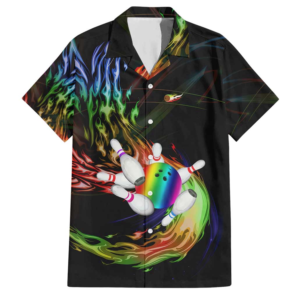 Custom Bowling Quarter Rainbow fFame Bowling Ball Hawaiian Shirt with Colorful Flaming Strike Design Rainbow Ball - Wonder Print Shop
