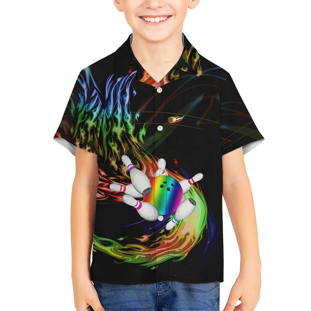 Custom Bowling Quarter Rainbow fFame Bowling Ball Hawaiian Shirt with Colorful Flaming Strike Design Rainbow Ball - Wonder Print Shop
