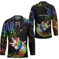 Custom Bowling Quarter Rainbow fFame Bowling Ball Hockey Jersey with Colorful Flaming Strike Design Rainbow Ball - Wonder Print Shop