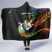 Custom Bowling Quarter Rainbow fFame Bowling Ball Hooded Blanket with Colorful Flaming Strike Design Rainbow Ball - Wonder Print Shop